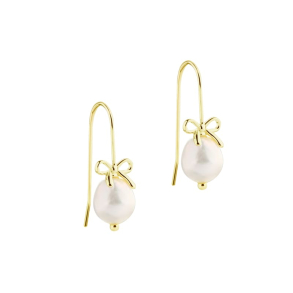BOW & PEARLS EARHOOK | GOLDEN