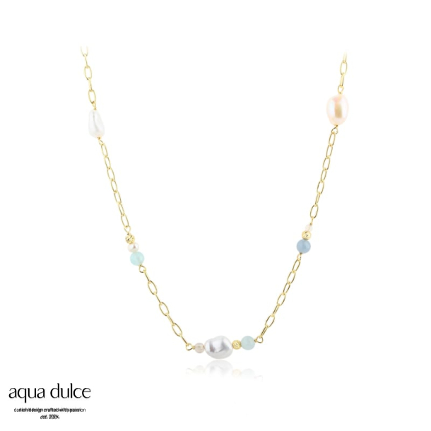 SKY BLUE PEARL NECKLACE | GOLDEN