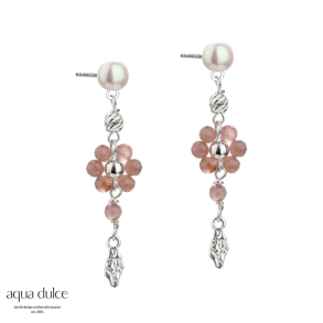 DAISY ROSE,restikker i sterling slv med rosa sunstone blomster, rosa perler & ruflet vedhng.