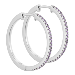 Rie - 25 mm. creoler i sterling s�lv med lys lilla zirkonia