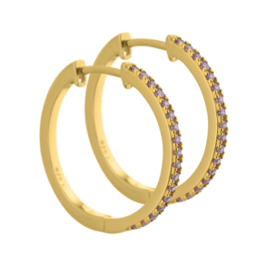 Rie - 20 mm. creoler i forgyldt sterling slv med lys lilla zirkonia