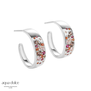 PINK STARDUST HOOP, 20 mm. hoops i sterling slv med pink, smokey, orange & rosa zirkonia