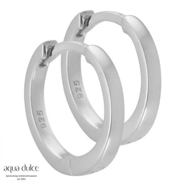 Maren, 13 mm. blank enkelt creol med klikls i sterling slv