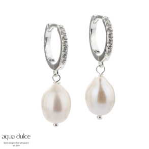 DARLING PEARL BIG, 13 mm. klik creoler i sterling slv med klare zirkonia & 12 mm. ferskvandsperlev