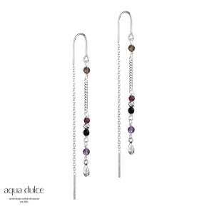 Cecilie - �reb�jler i sterling s�lv med sort, r�g & lilla perler & sm� blade