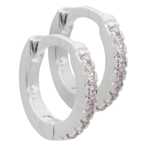 Rie, 10 mm. smalle creoler i sterling slv med lys lilla zirkonia.