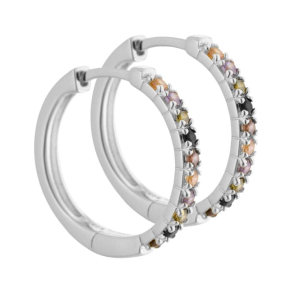 Vigga - 20 mm. creoler i sterling slv med lilla, rg, sorte, champagne & oliven zirkonia