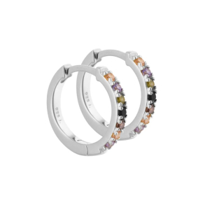 *Vigga - 15 mm. creoler i sterling s�lv med lilla, r�g, sorte, champagne & oliven zirkonia