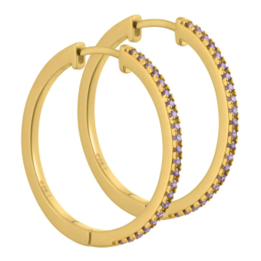 Rie - 25 mm. creoler i forgyldt sterling slv med lys lilla zirkonia