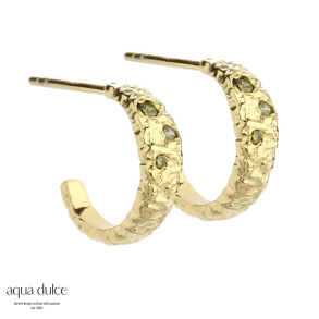 MESS HOOP OLIVE, 12,5mm. creoler i forgyldt sterling slv med stik , ruflet overflade & fine oliven