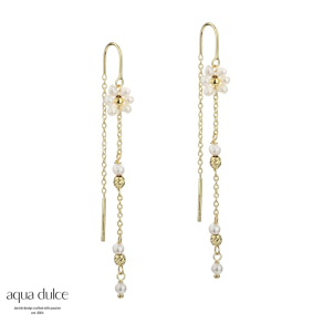 DAISY PEARL, retrde i forgyldt sterling slv med hvide ferskvandsblomster, hvide perler & twist