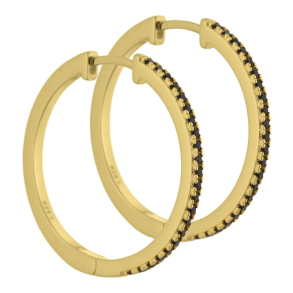 Claire - 25 mm. creoler i forgyldt sterling slv med black diamond zirkonia