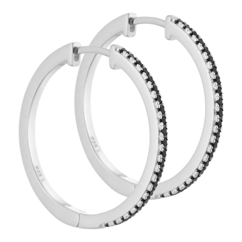 *Claire - 25 mm. creoler i sterling sølv med black diamond zirkonia