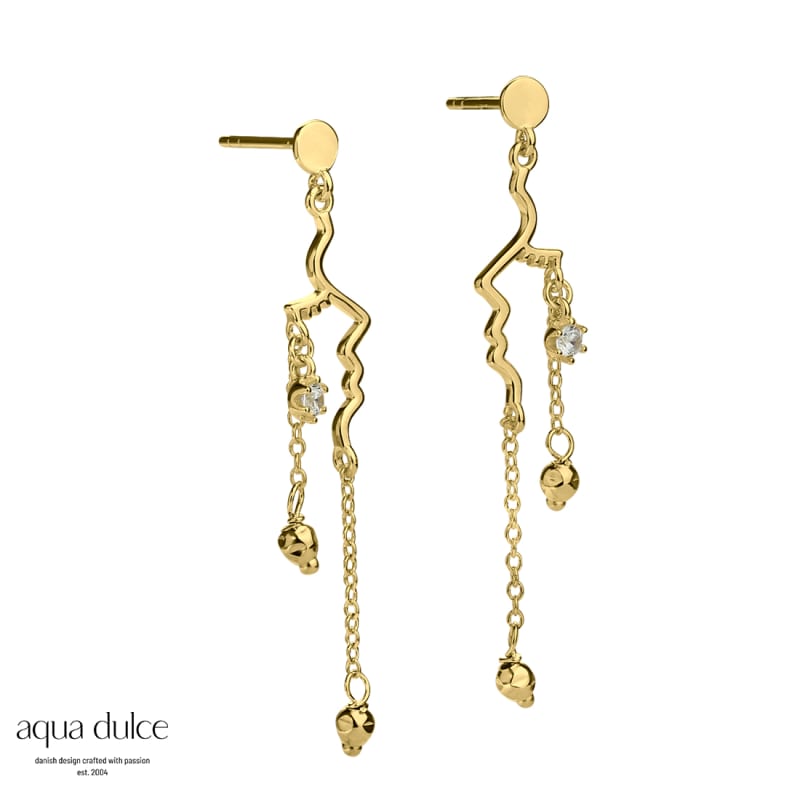 LADY, Ørestikker i forgyldt sterling sølv med kvinde ansigt, kæder og klare zirkonia.