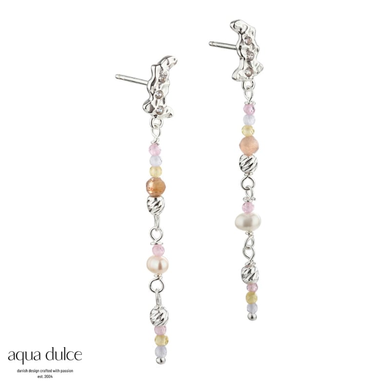Pretty Pastel Mix ørestikker Sterling Sølv Med Ruflet Vedhæng Zirkonia Halvædelsten & Hvide