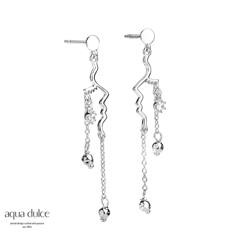 LADY, Ørestikker i sterling sølv med kvinde ansigt, kæder og klare zirkonia.